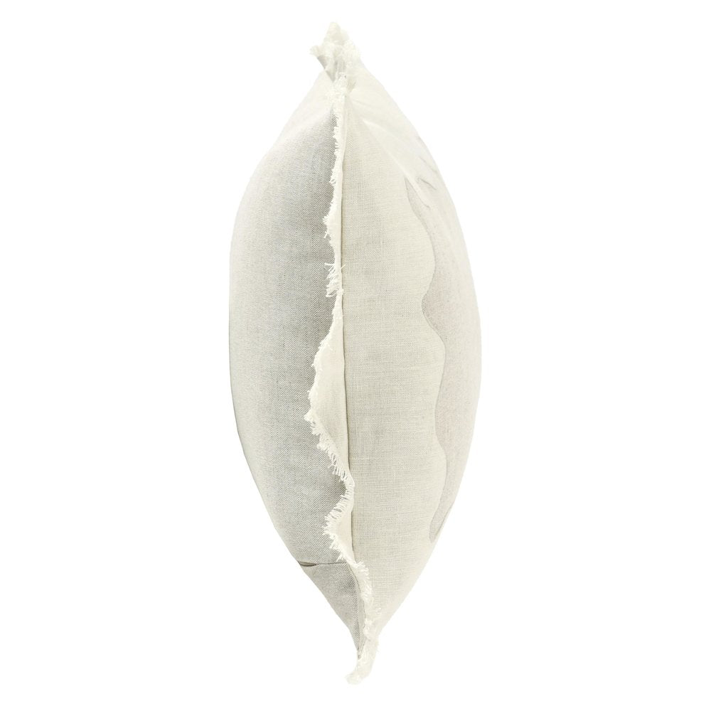 Tollo 14x26 Applique Design Linen Blend Fabric Ivory Throw Pillow
