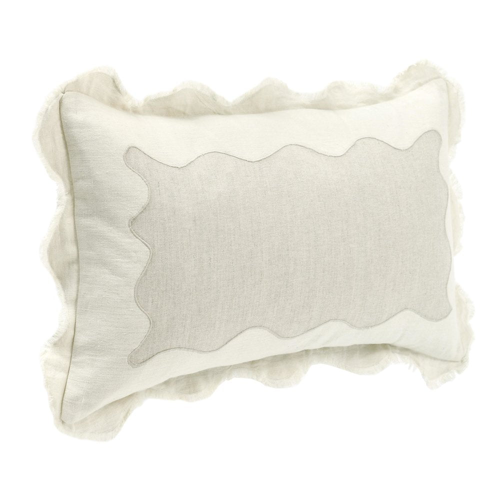 Tollo 14x26 Applique Design Linen Blend Fabric Ivory Throw Pillow