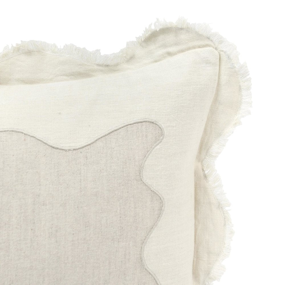 Tollo 14x26 Applique Design Linen Blend Fabric Ivory Throw Pillow