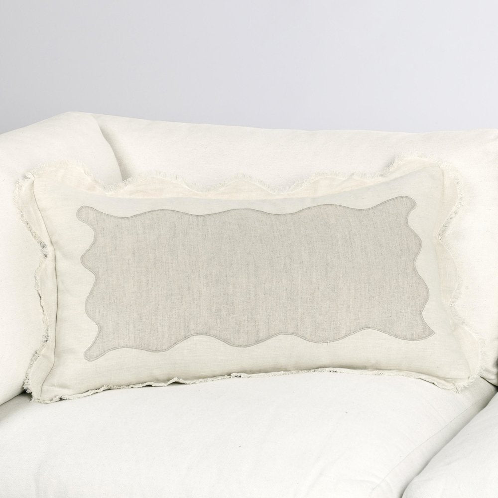 Tollo 14x26 Applique Design Linen Blend Fabric Ivory Throw Pillow