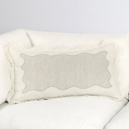 Tollo 14x26 Applique Design Linen Blend Fabric Ivory Throw Pillow
