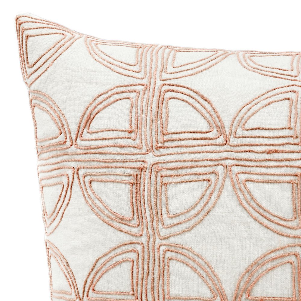 Baia 22" Embroidered Belgian Linen Fabric Natural Throw Pillow