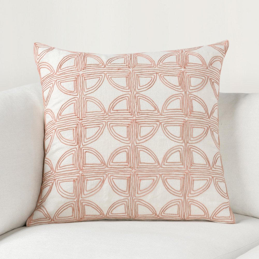 Baia 22" Embroidered Belgian Linen Fabric Natural Throw Pillow