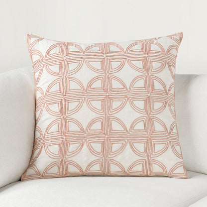 Baia 22" Embroidered Belgian Linen Fabric Natural Throw Pillow