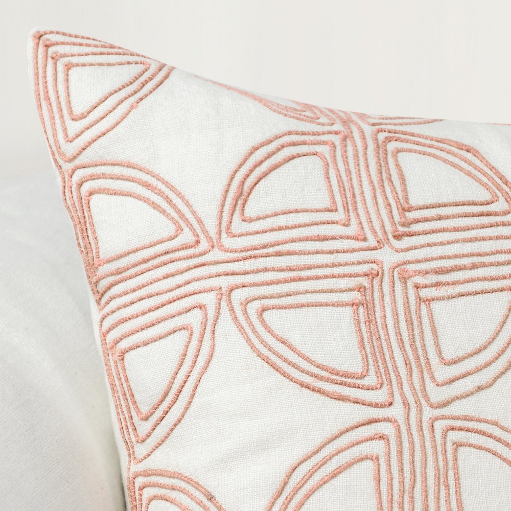 Baia 22" Embroidered Belgian Linen Fabric Natural Throw Pillow