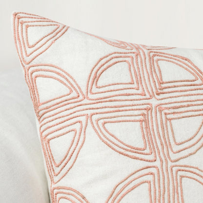 Baia 22" Embroidered Belgian Linen Fabric Natural Throw Pillow