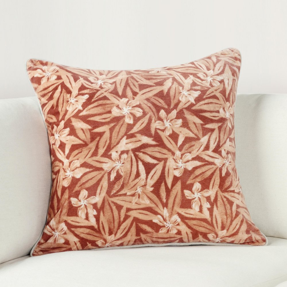 Lamia 22" Cotton Velvet Fabric Botanical Clay Throw Pillow