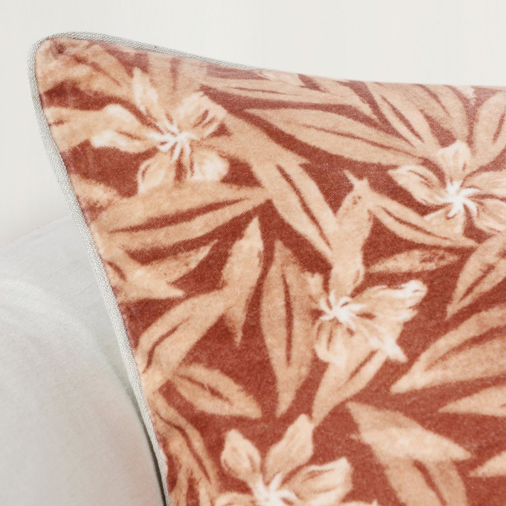 Lamia 22" Cotton Velvet Fabric Botanical Clay Throw Pillow