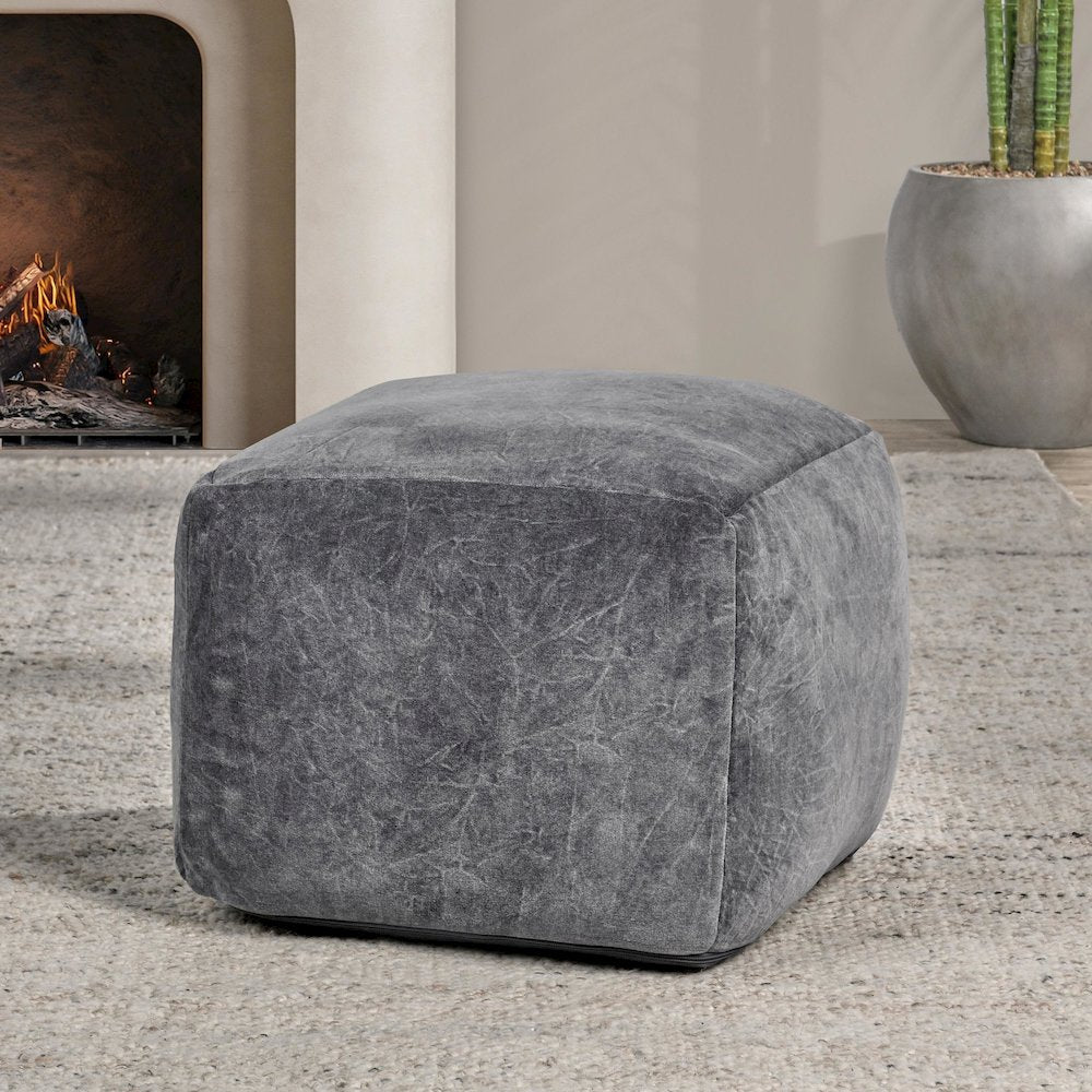 Heirloom 18" Velvet Fabric Stone Gray Floor Cushion Pouf