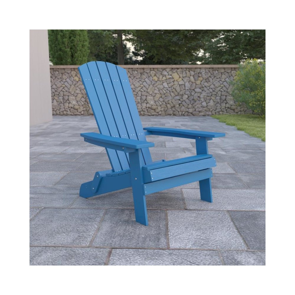 All-Weather Poly Resin Indoor/Outdoor Folding Adirondack Chair in Blue