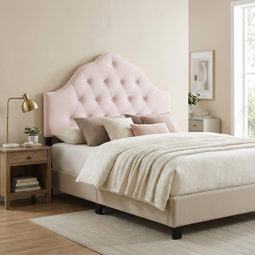 Diamond Tufted Velvet Full Headboard with Performance Fabric and Elegant Design