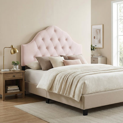 Diamond Tufted Velvet Full Headboard with Performance Fabric and Elegant Design