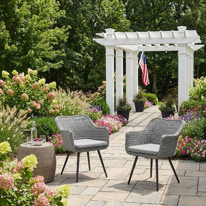 Outdoor Patio Wicker Rattan Dining Armchair Set Of 2 With Armrests