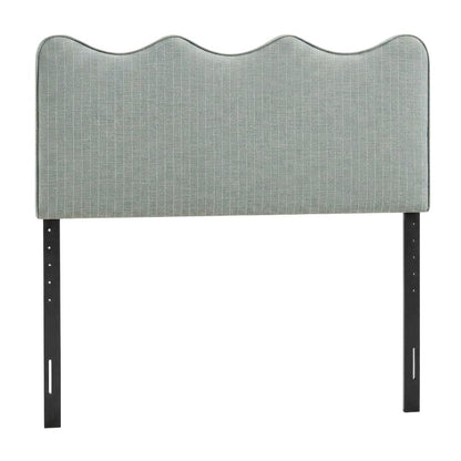 Striped Fabric King Headboard for Adjustable Bed with Storage, Spa Blue Stripe