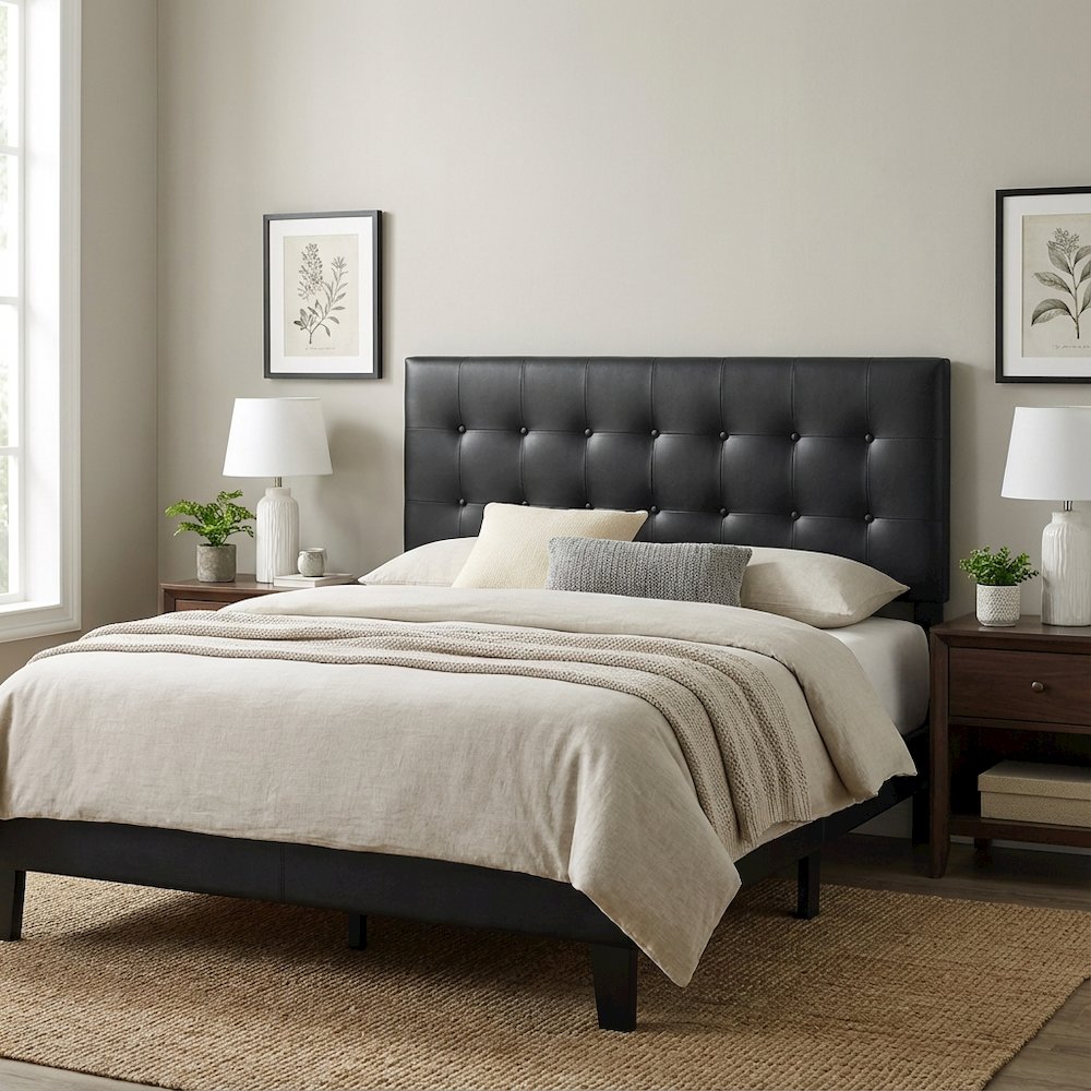Upholstered Vinyl King Headboard with Durable Frame and Elegant Design