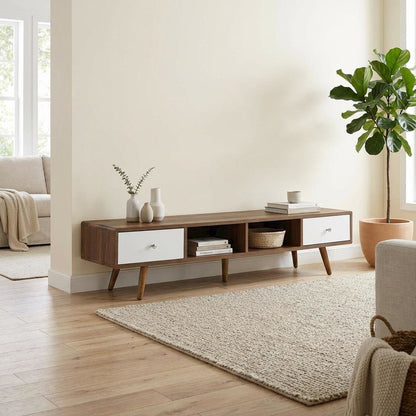 Wood TV Stand with Brown Finish and Spacious Surface