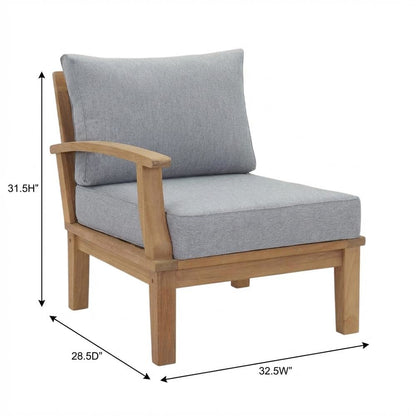 Outdoor Patio Teak Right-Facing Sofa With Cushioned Seat And Armrests