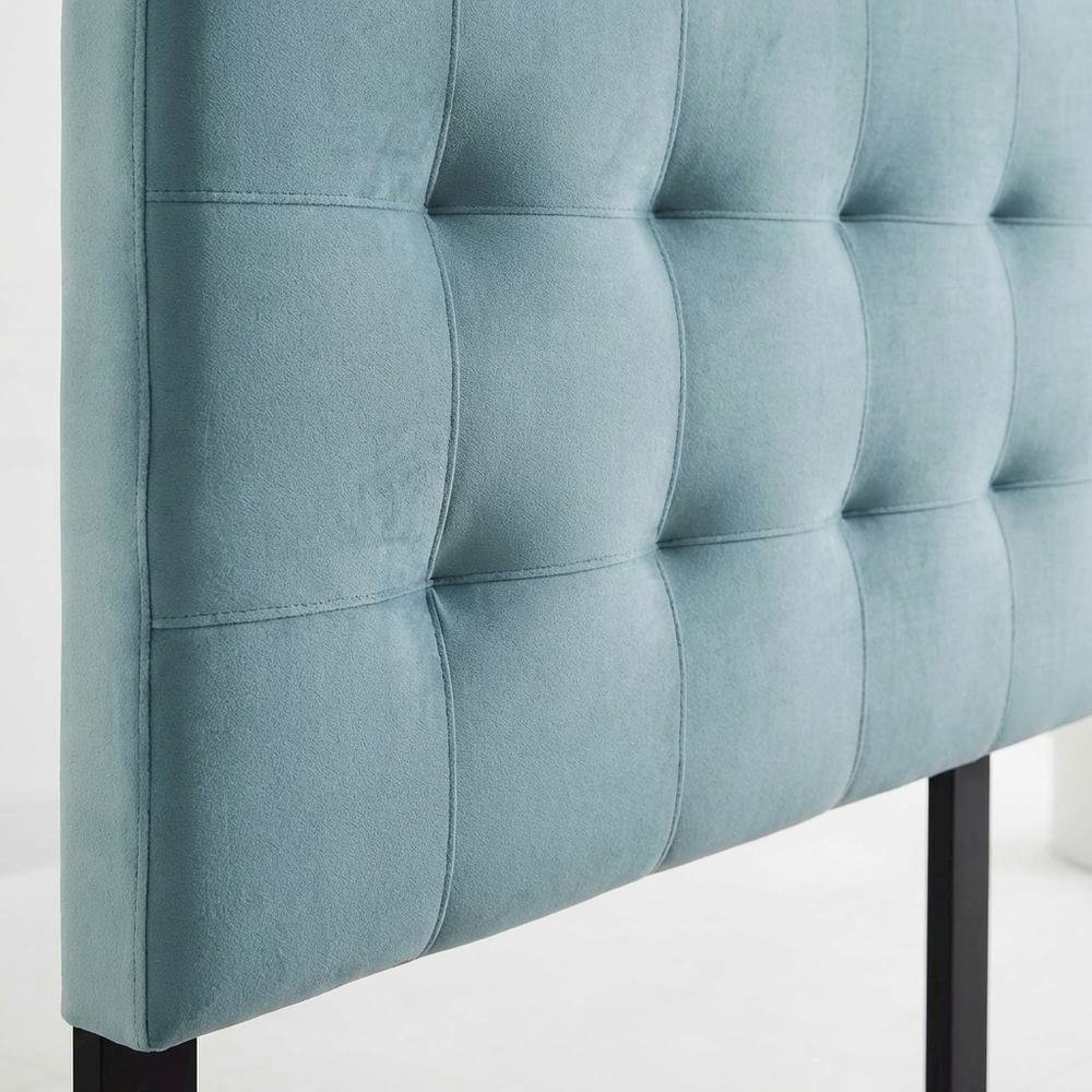 Blue Queen Biscuit Tufted Velvet Headboard Performance Fabric Upholstered