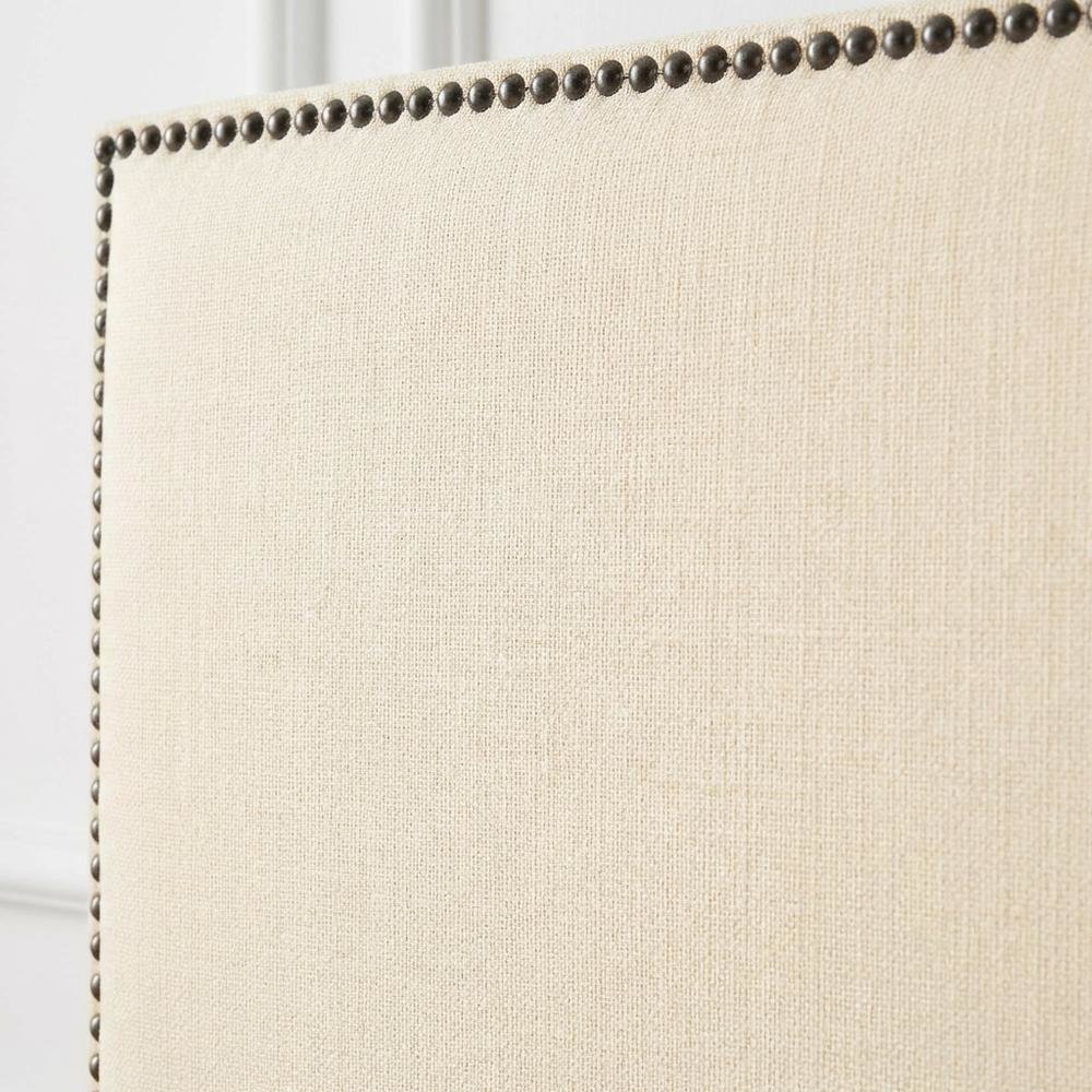 Upholstered Full Headboard, Nailhead Trim in Neutral Fabric for Stylish Bedroom