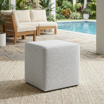 Square Woven Fabric Ottoman With Cushioned Top For Outdoor Seating