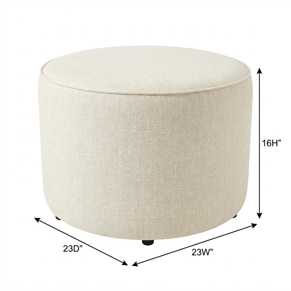 Woven Heathered Fabric Outdoor Ottoman with Cushioned Top in Neutral Tone