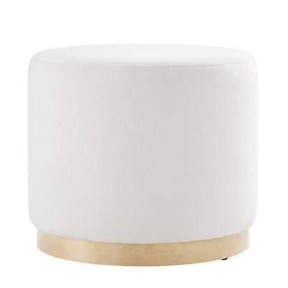 Round Performance Velvet Ottoman With Upholstered Top For Outdoor Use