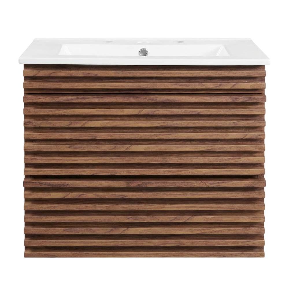 Walnut White 24-Inch Wall-Mount Bathroom Vanity with Ceramic Sink