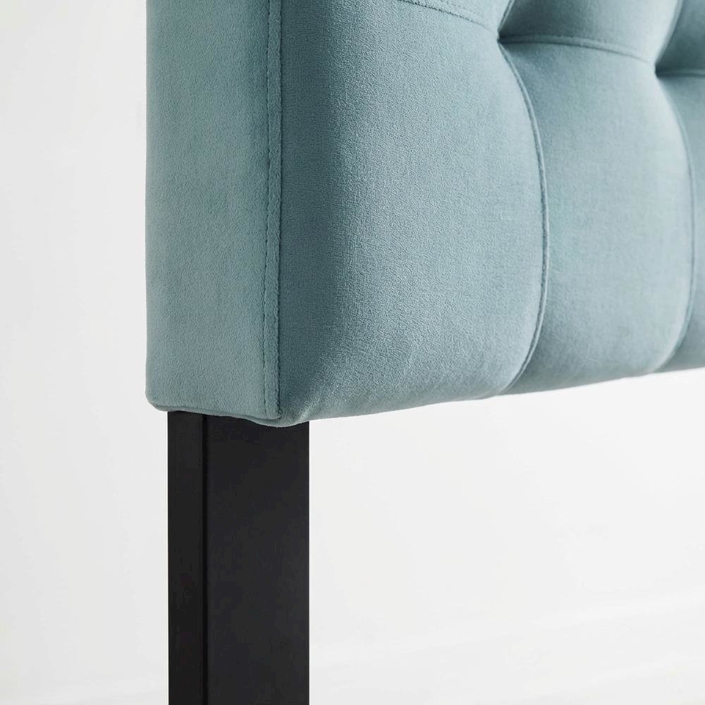 Blue Queen Biscuit Tufted Velvet Headboard Performance Fabric Upholstered