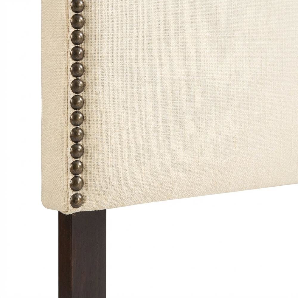 Upholstered Full Headboard, Nailhead Trim in Neutral Fabric for Stylish Bedroom