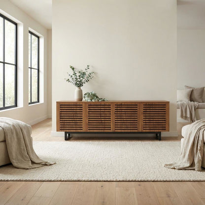 Wooden Brown TV Stand for 73-Inch Screen with Practical Storage