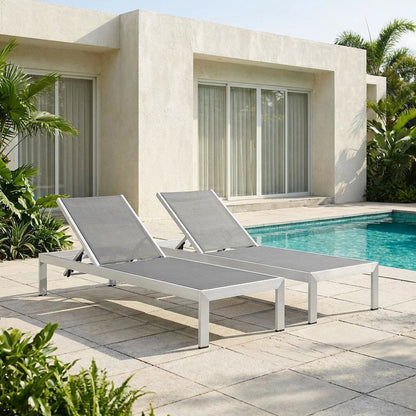 Outdoor Patio Aluminum Chaise Lounge Set Of 2 With Cushioned Seat Comfort