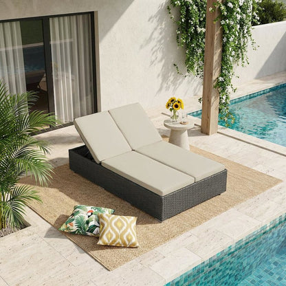 Outdoor Patio Double Chaise With Cushioned Seat And Sturdy Frame