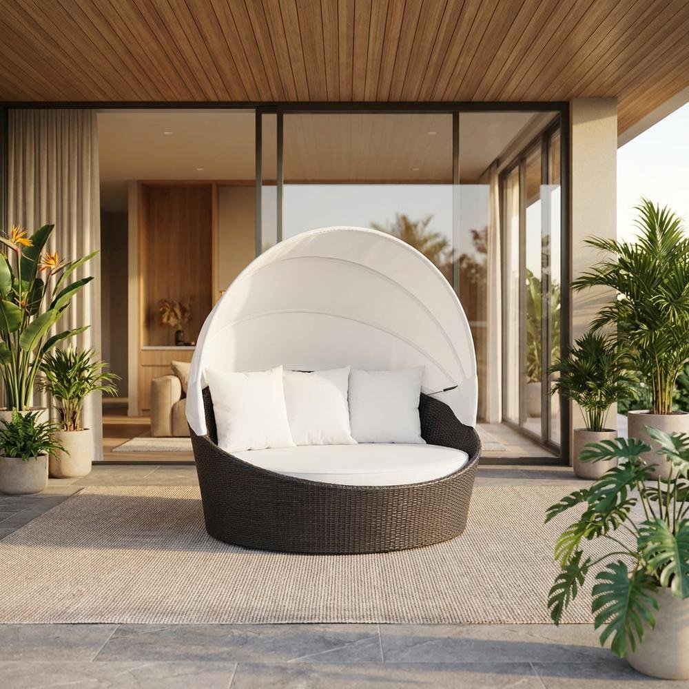 Outdoor Patio Daybed With Backrest And Weather-Resistant Frame