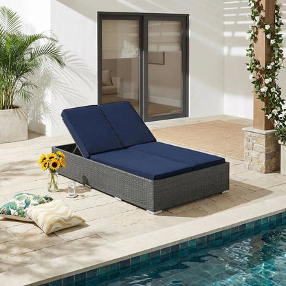 Outdoor Patio Double Chaise With Cushioned Seat And Sturdy Frame
