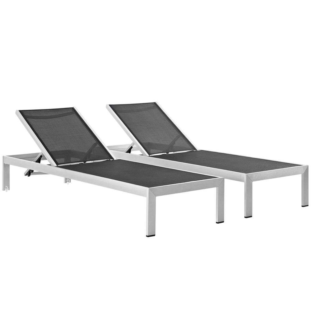 Outdoor Patio Aluminum Chaise Lounge Set Of 2 With Cushioned Seat Comfort