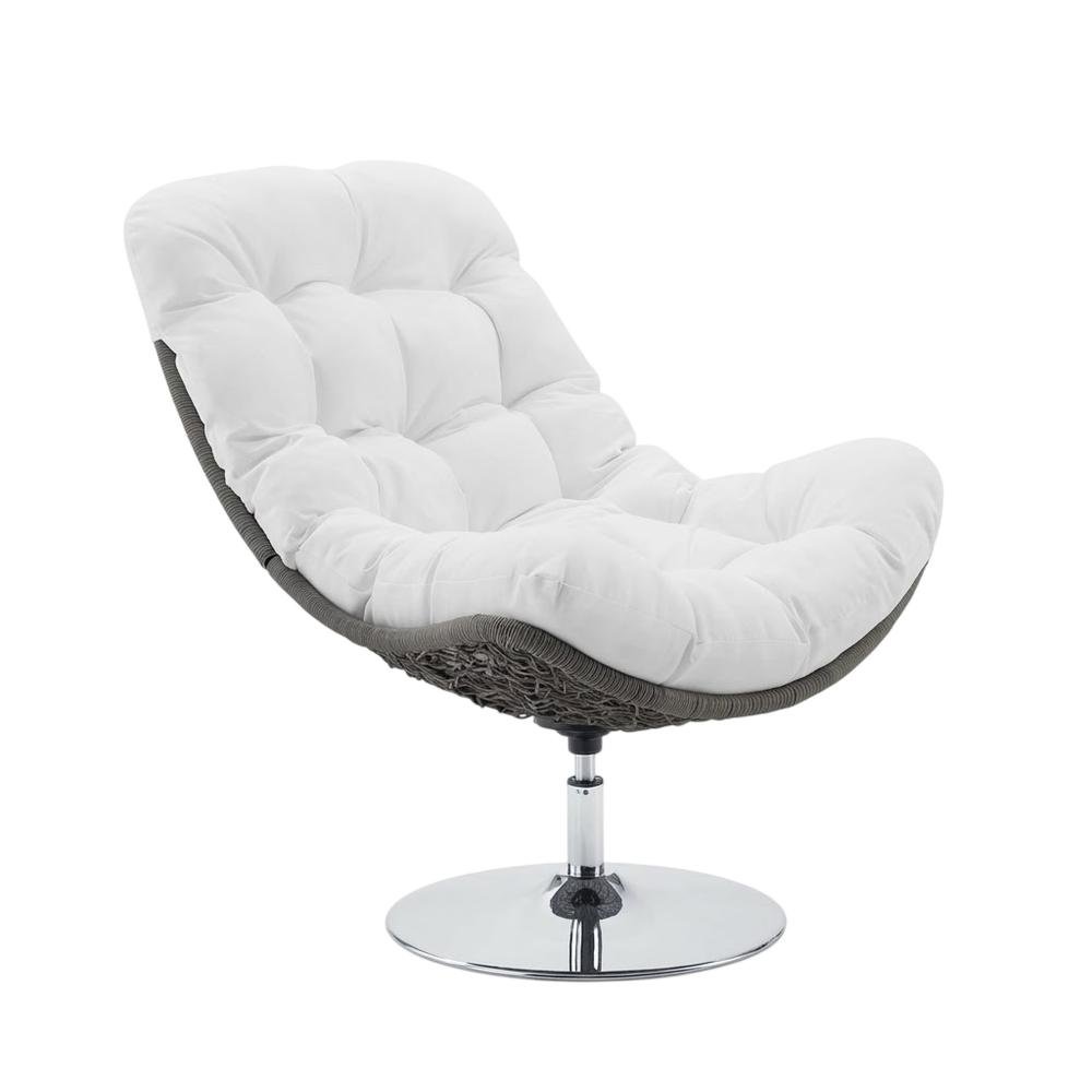 Wicker Rattan Outdoor Lounge Swivel Chair With Cushioned Seat