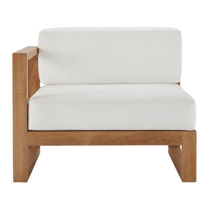 Outdoor Patio Teak Wood Left-Arm Lounge Chair With Cushioned Seat, Durable Frame