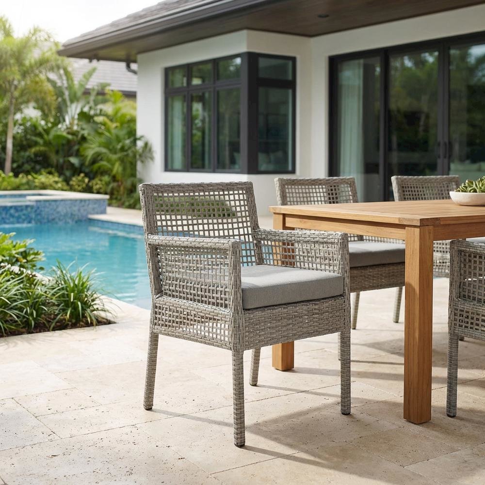 Outdoor Patio Rattan Armchair with Woven Wicker Finish for Garden and Deck