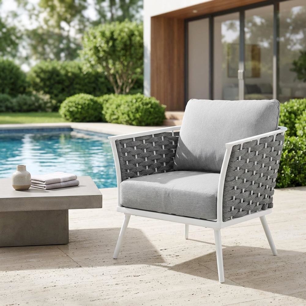 Aluminum Outdoor Patio Armchair With Cushioned Seat And Armrests