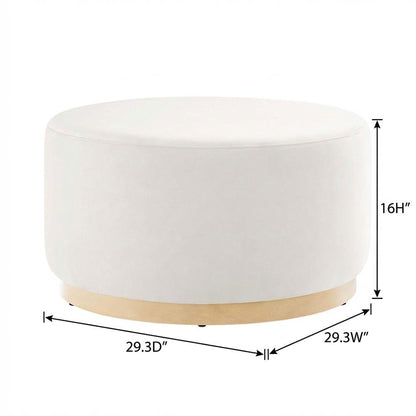 Round Performance Velvet Ottoman With Upholstered Top For Outdoor Use