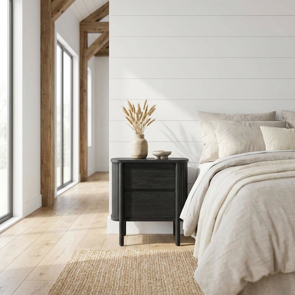 Wooden Nightstand in Black Finish with Sleek Design and Easy-To-Access Drawer