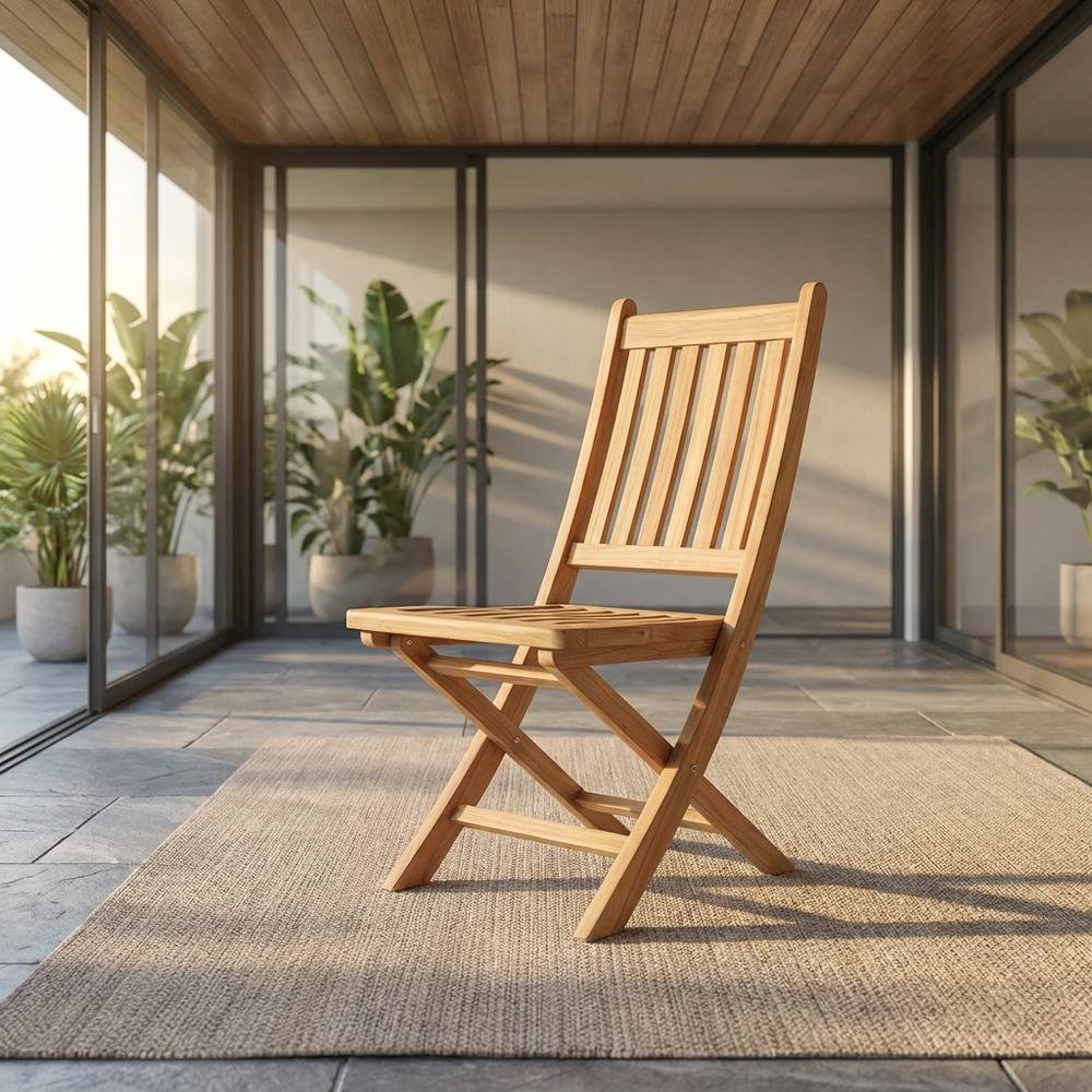 Weather-Resistant Teak Outdoor Folding Chair With Comfortable Backrest
