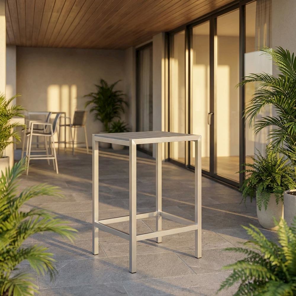 Aluminum Outdoor Bar Table With Square Top And Modern Design