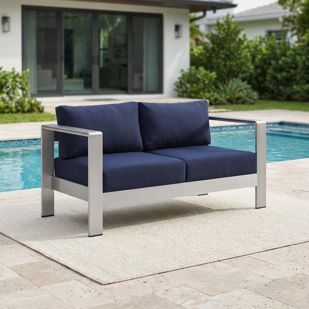 Aluminum Outdoor Loveseat with Fabric Cushions for Patio Comfort
