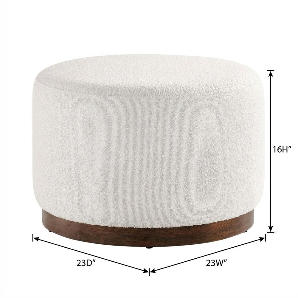 Round Boucle Upholstered Ottoman For Outdoor Lounge And Seating