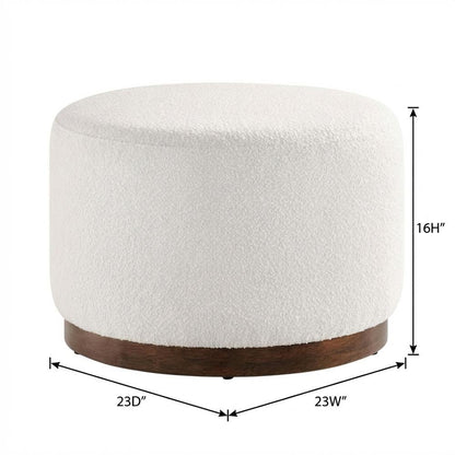 Round Boucle Upholstered Ottoman For Outdoor Lounge And Seating