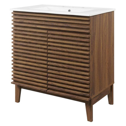 Walnut White 30-Inch Floor-Mount Bathroom Vanity Cabinet with Sink