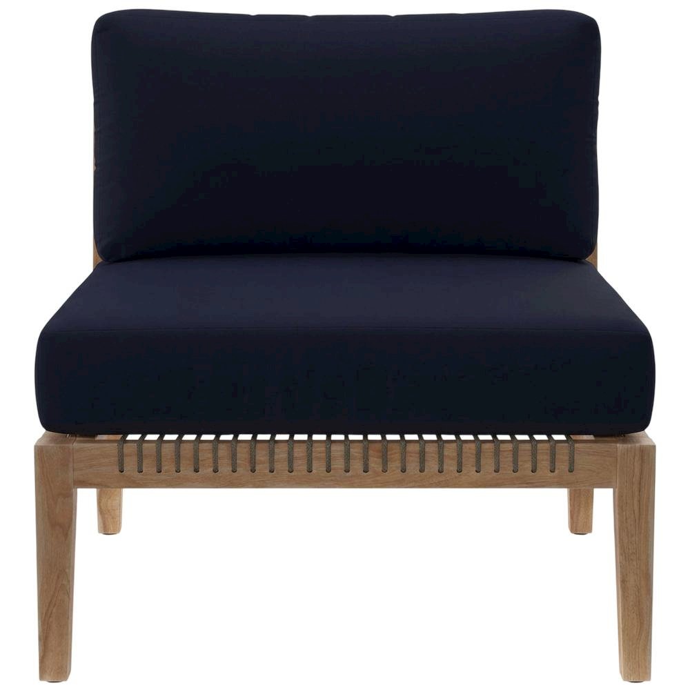 Teak Wood Outdoor Lounge Chair With Cushions And Armless Design