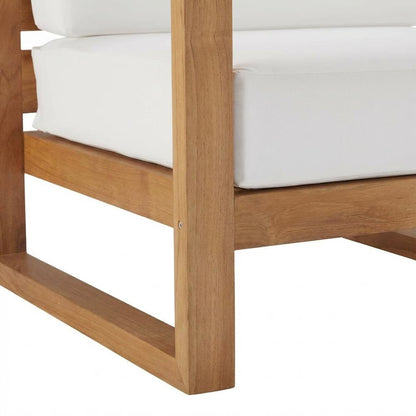 Outdoor Patio Teak Wood Left-Arm Lounge Chair With Cushioned Seat, Durable Frame