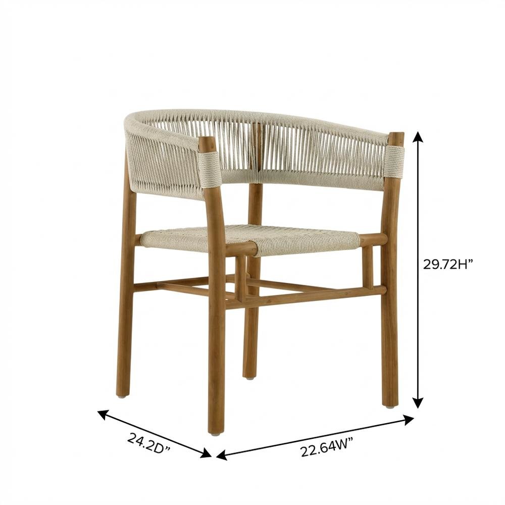 Outdoor Patio Teak, Curved-Back Dining Armchairs Set Of 2, Armrests, Stackable